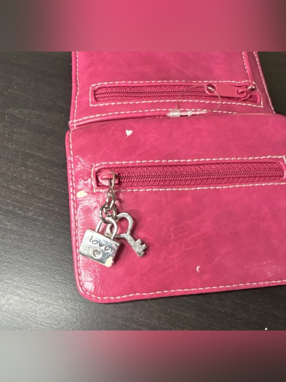 Hot Pink Faux Leather Trifold Wallet with Zipper Pockets - Picture 4 of 9
